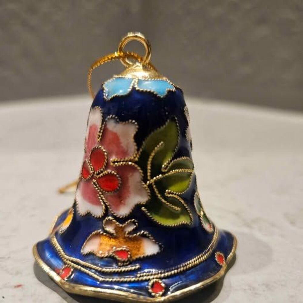 Vintage Cloisonné Enamel Floral Bell Ornament